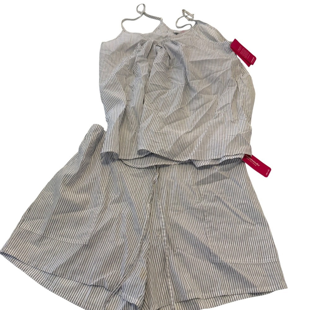 Commando CV201 Cotton Voile Cami and Shorts Pajama Set Black White Stripe Large